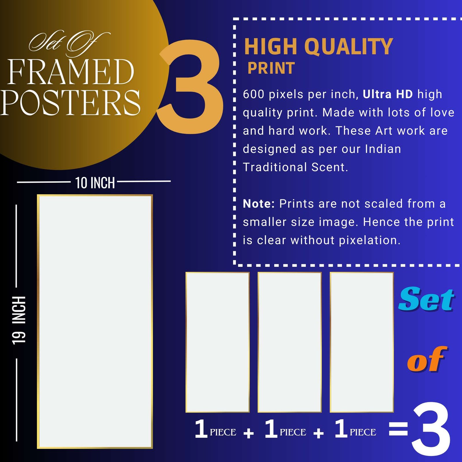 Set of Three large Wall Paintings for Wall Dacoration Golden Framed Wall Paintings for Living Room & Bedroom Wall Art for Home Decoration & Office Wall Décor (14x11 inch CH-LGD3-6) - Image 2